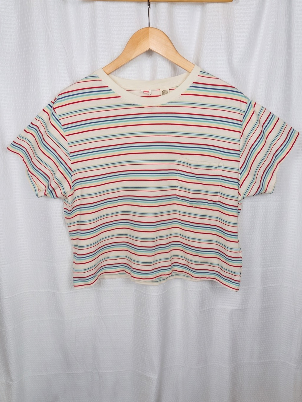 Levi's Striped Crewneck Pocket Tee White Multicolor Ladies Large Great Condition